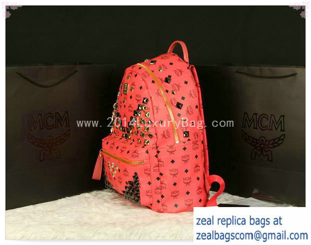 High Quality Replica MCM Stark Backpack Jumbo in Calf Leather 8100 Light Red - Click Image to Close